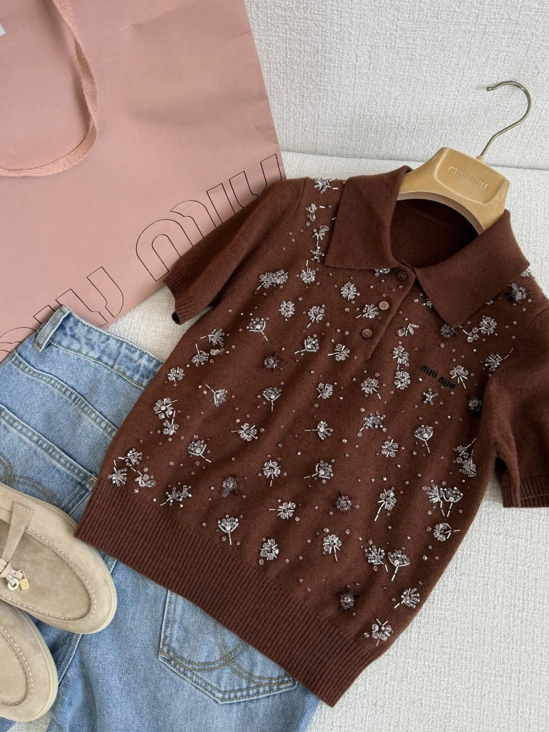 MIU MIU Polos Cashmere Brown-Silver S-L D05202609061054