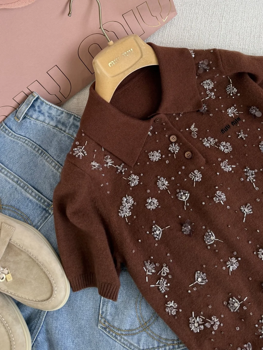 MIU MIU Polos Cashmere Brown-Silver S-L D05202609061054 - Image 2