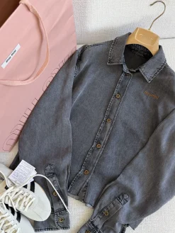 MIU MIU Shirts Denim Grey-Gold S-L B80202609060665