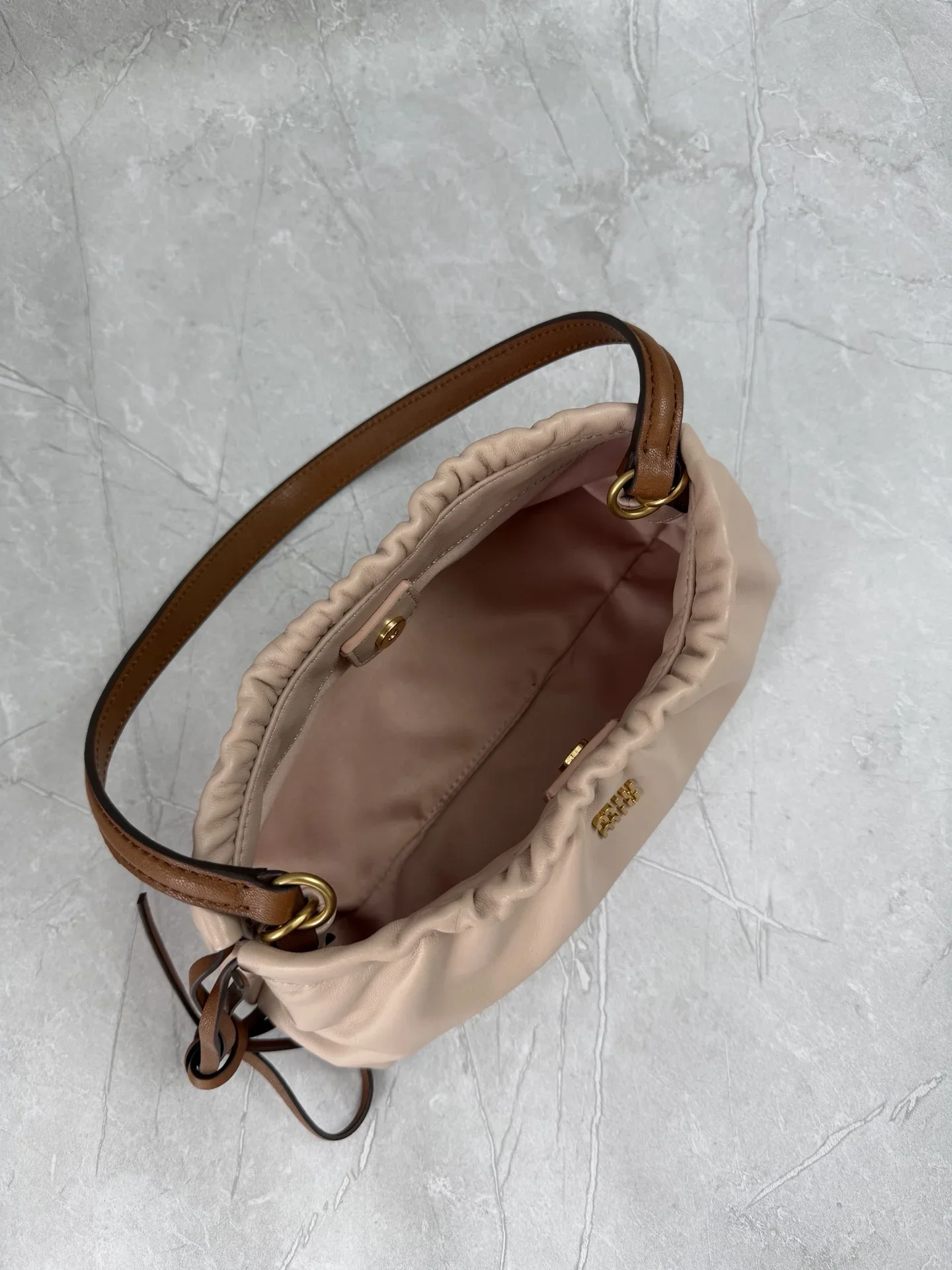 MIU MIU Shoulder Bags Leather Beige-Brown 24X13X9CM E30202609090392 - Image 7