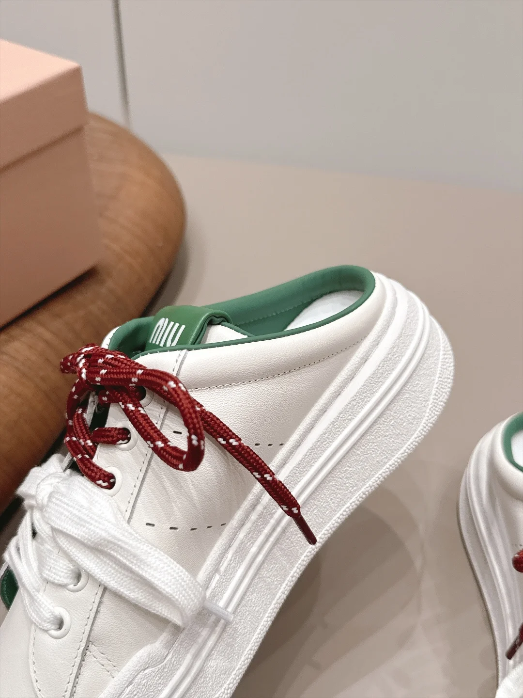 MIU MIU Sneakers Calf Leather White-Green-Red EU35-39 B80202609111510 - Image 6
