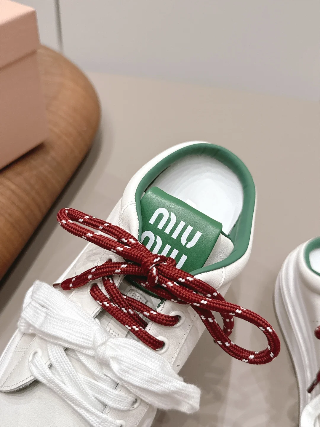 MIU MIU Sneakers Calf Leather White-Green-Red EU35-39 B80202609111510 - Image 7