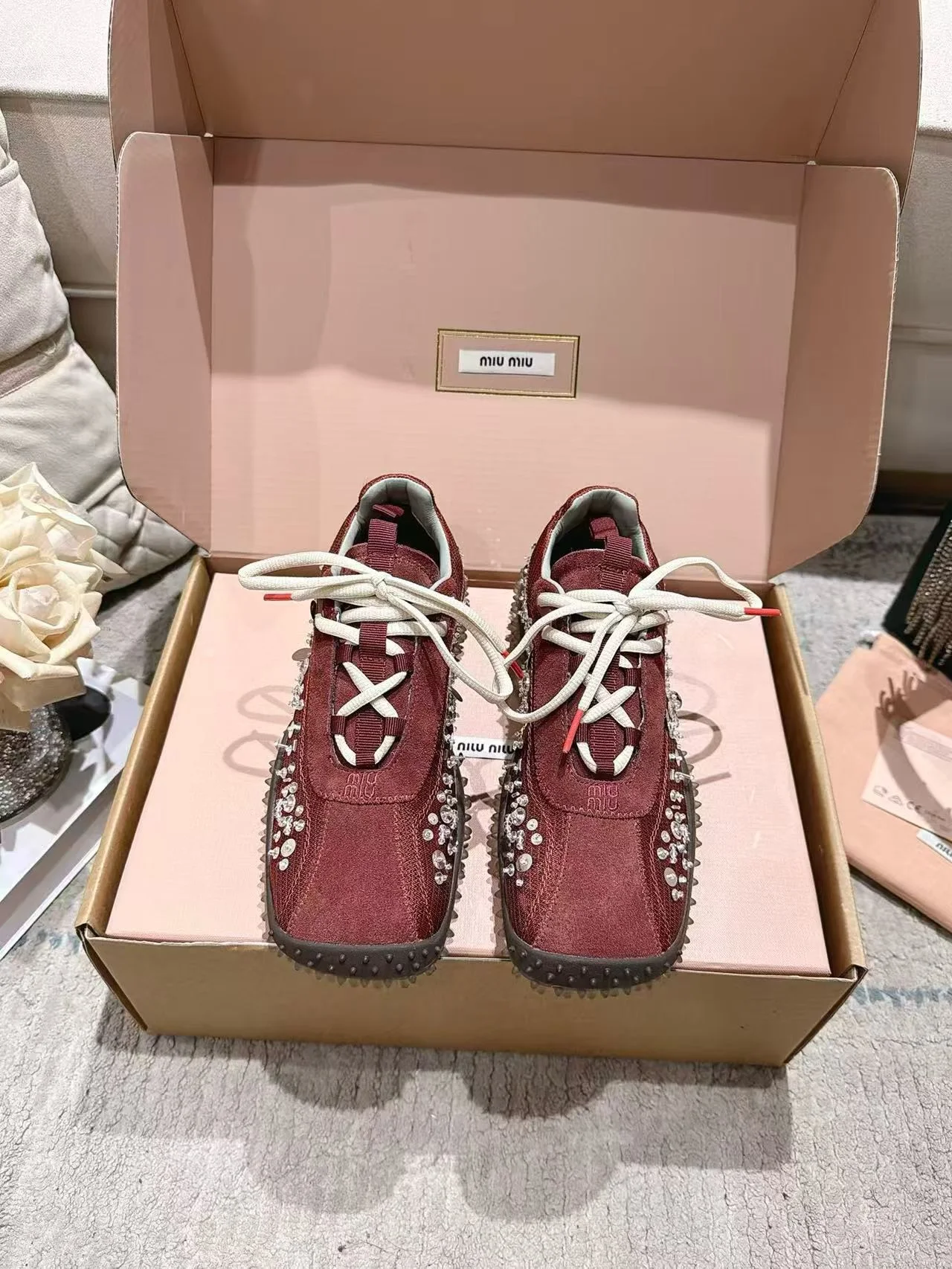 MIU MIU Sneakers Corduroy Suede Burgundy-White EU35-40 B90202609111852