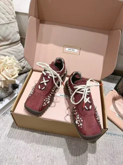 Alternative view of MIU MIU Sneakers Corduroy Suede Burgundy-White EU35-40 B90202609111852