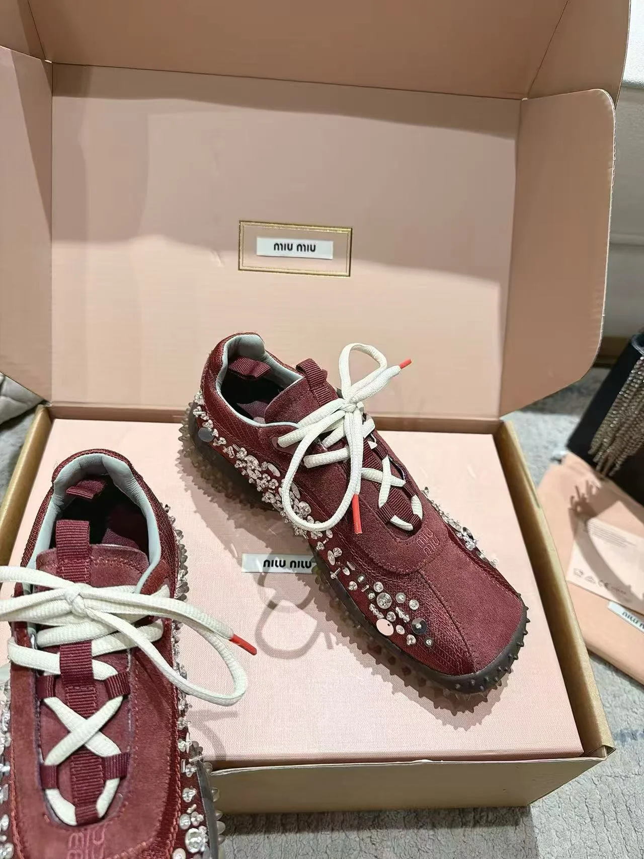 MIU MIU Sneakers Corduroy Suede Burgundy-White EU35-40 B90202609111852 - Image 3