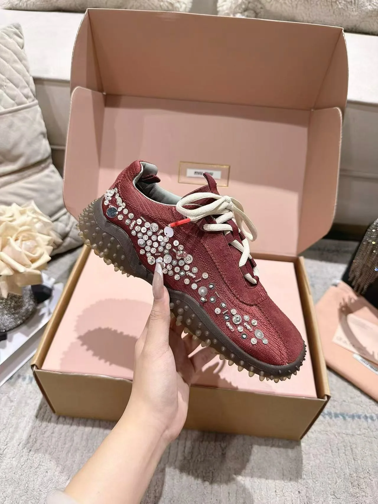 MIU MIU Sneakers Corduroy Suede Burgundy-White EU35-40 B90202609111852 - Image 4