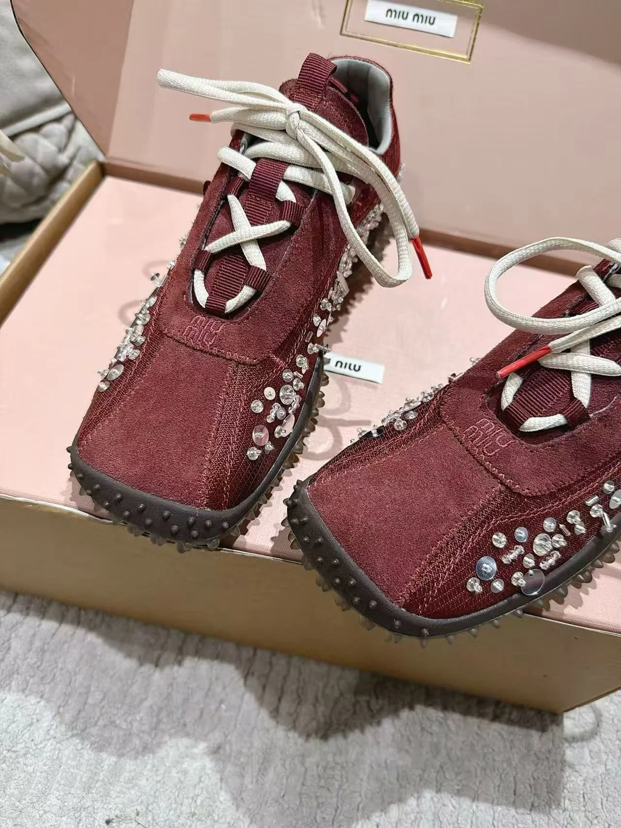 MIU MIU Sneakers Corduroy Suede Burgundy-White EU35-40 B90202609111852 - Image 6