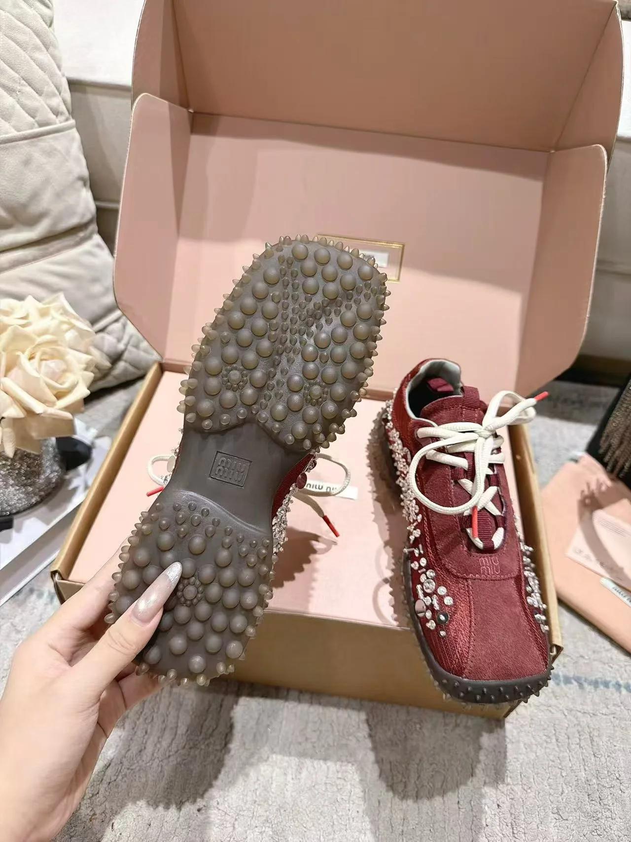 MIU MIU Sneakers Corduroy Suede Burgundy-White EU35-40 B90202609111852 - Image 7