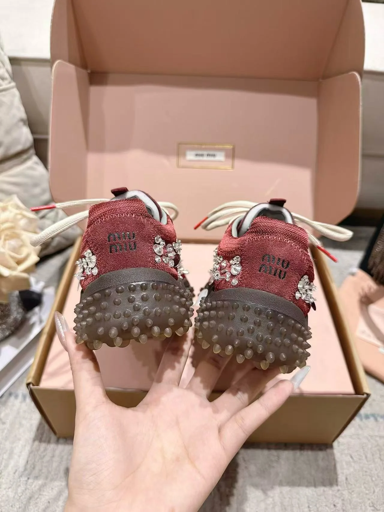 MIU MIU Sneakers Corduroy Suede Burgundy-White EU35-40 B90202609111852 - Image 8