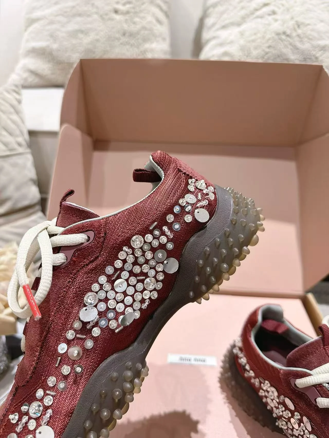 MIU MIU Sneakers Corduroy Suede Burgundy-White EU35-40 B90202609111852 - Image 9