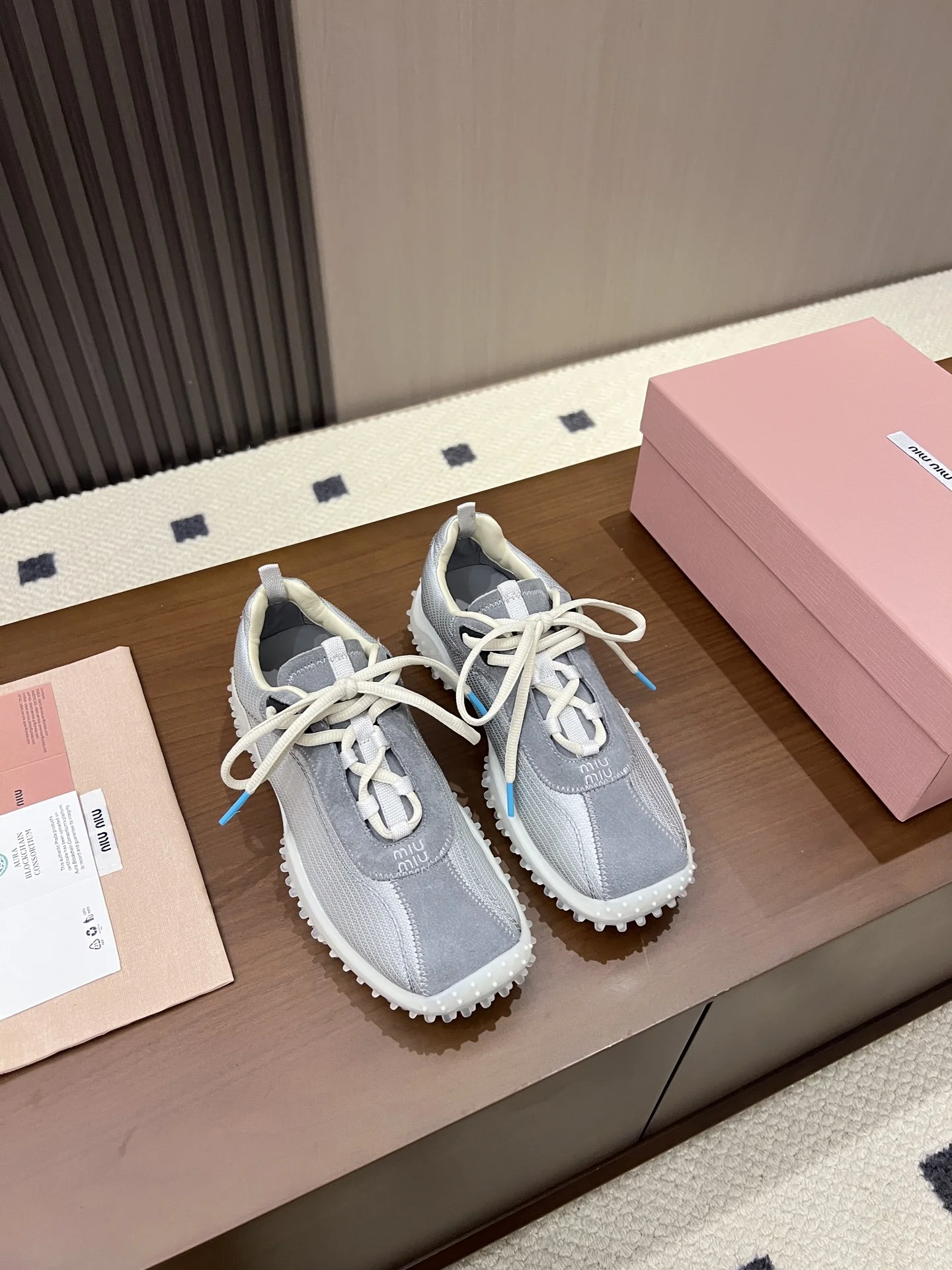 MIU MIU Sneakers Corduroy Suede Grey-White EU35-40 B40202609110541 - Image 3