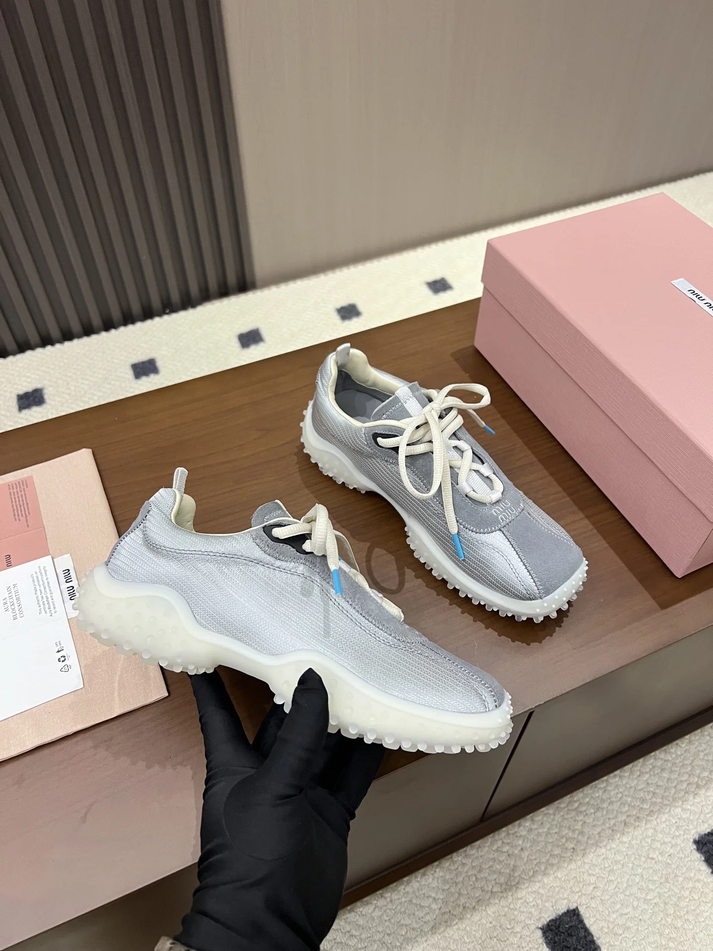 MIU MIU Sneakers Corduroy Suede Grey-White EU35-40 B40202609110541 - Image 5