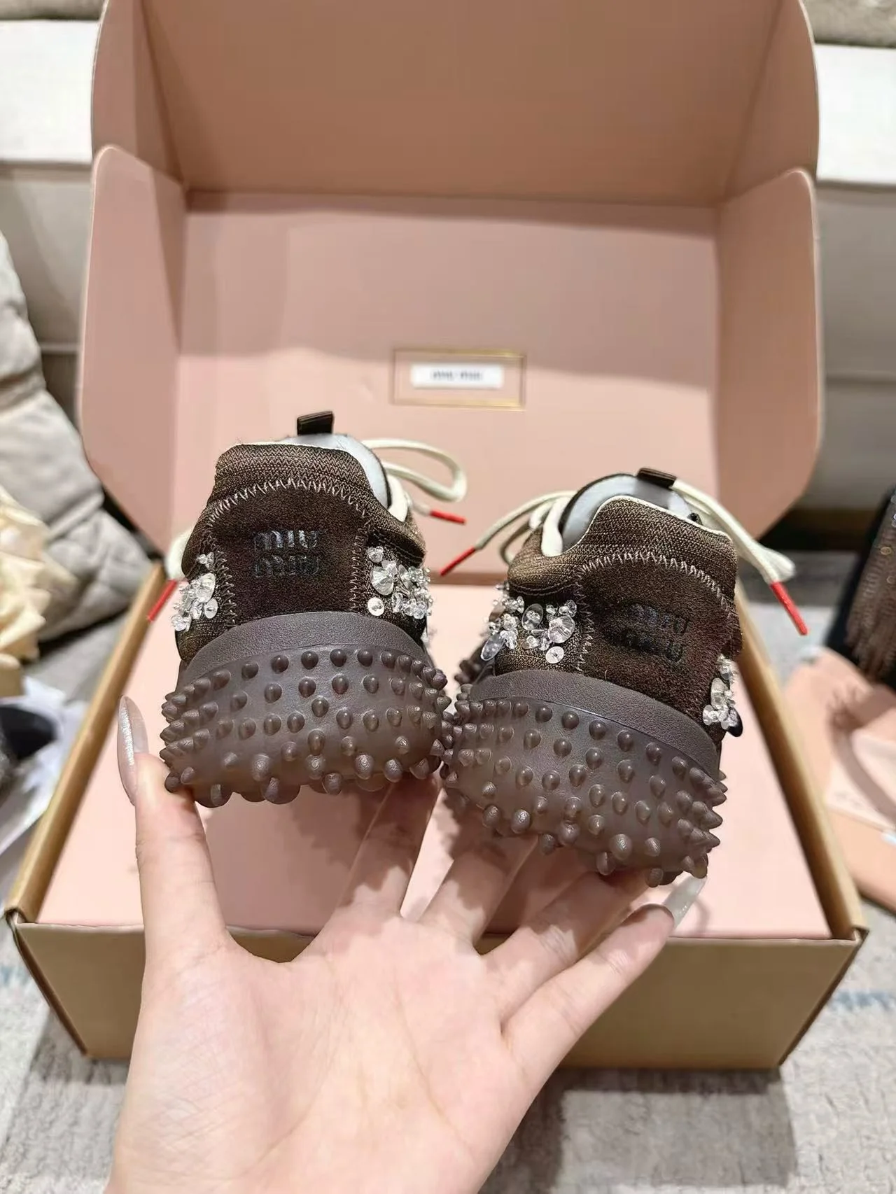 MIU MIU Sneakers Corduroy Suede Mesh Brown-Silver EU35-40 B90202609111851 - Image 2
