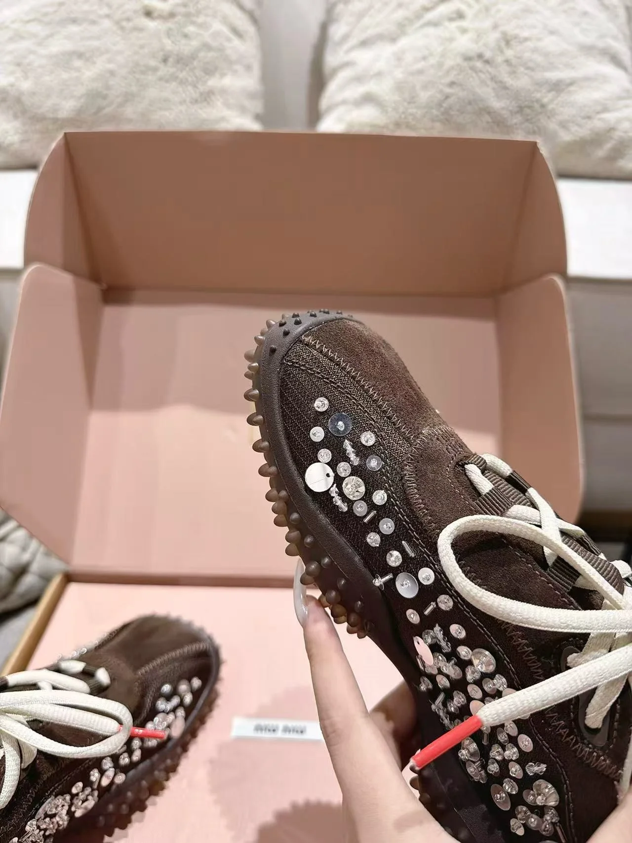MIU MIU Sneakers Corduroy Suede Mesh Brown-Silver EU35-40 B90202609111851 - Image 4