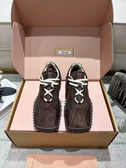 MIU MIU Sneakers Corduroy Suede Mesh Brown-White EU35-40 B60202609111855
