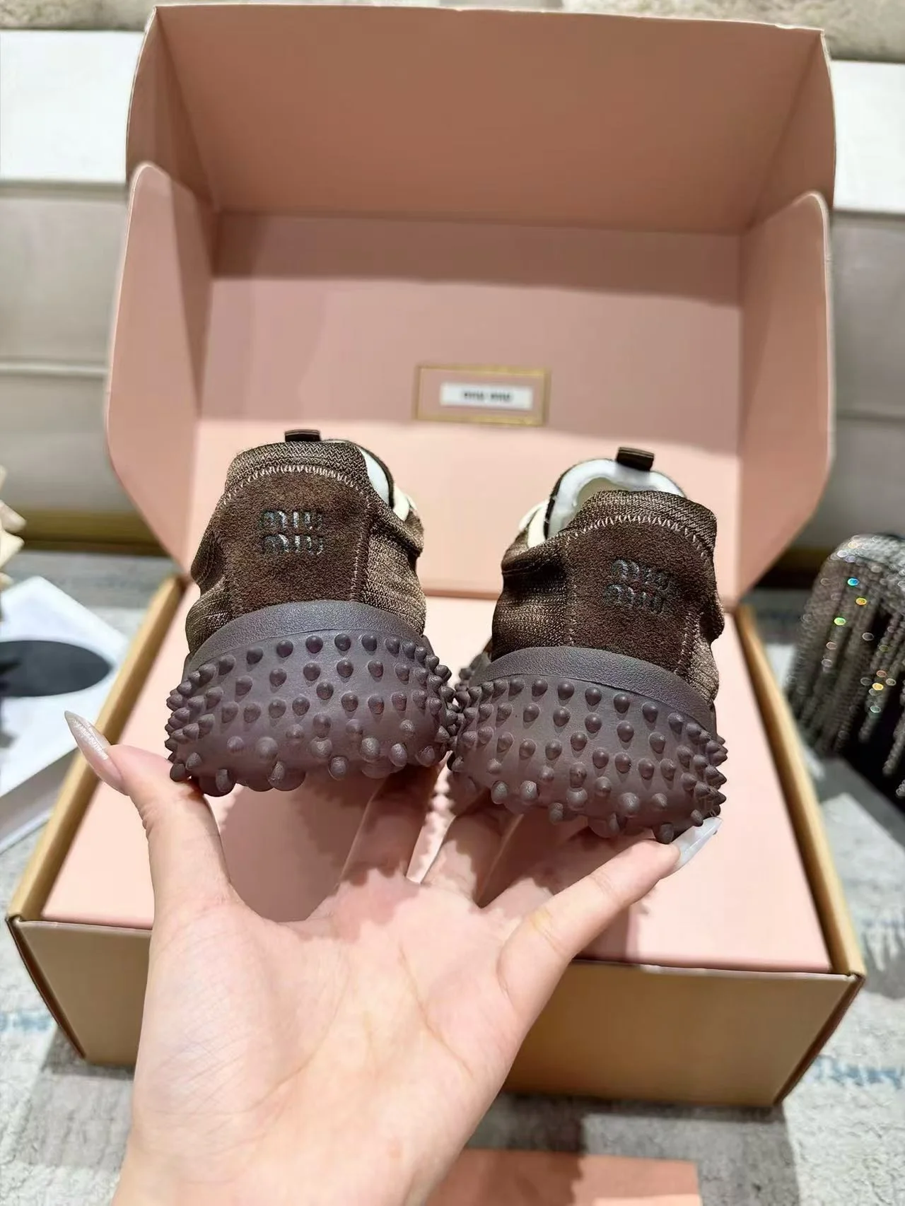 MIU MIU Sneakers Corduroy Suede Mesh Brown-White EU35-40 B60202609111855 - Image 7