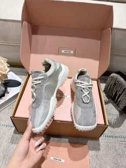 Alternative view of MIU MIU Sneakers Corduroy Suede Mesh Grey-White EU35-40 B60202609111854