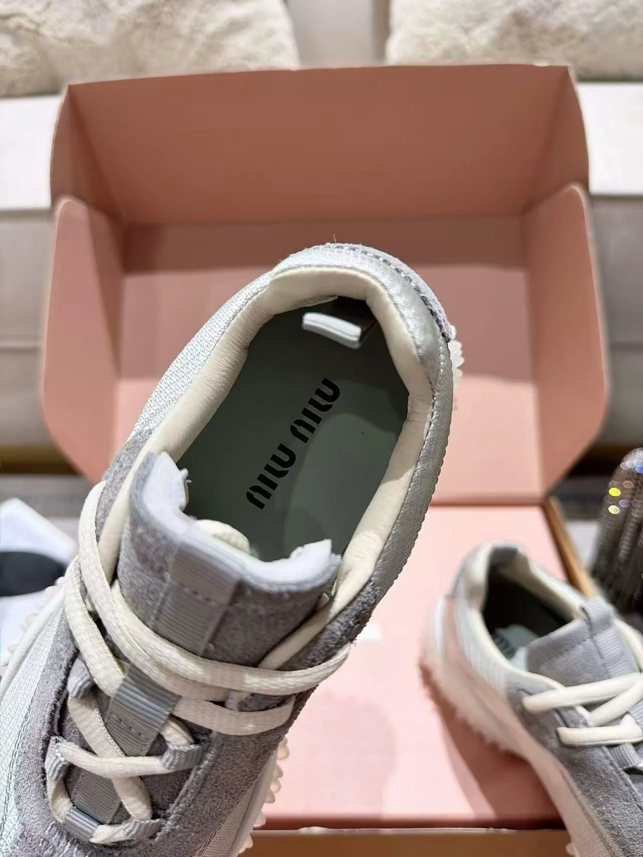 MIU MIU Sneakers Corduroy Suede Mesh Grey-White EU35-40 B60202609111854 - Image 6