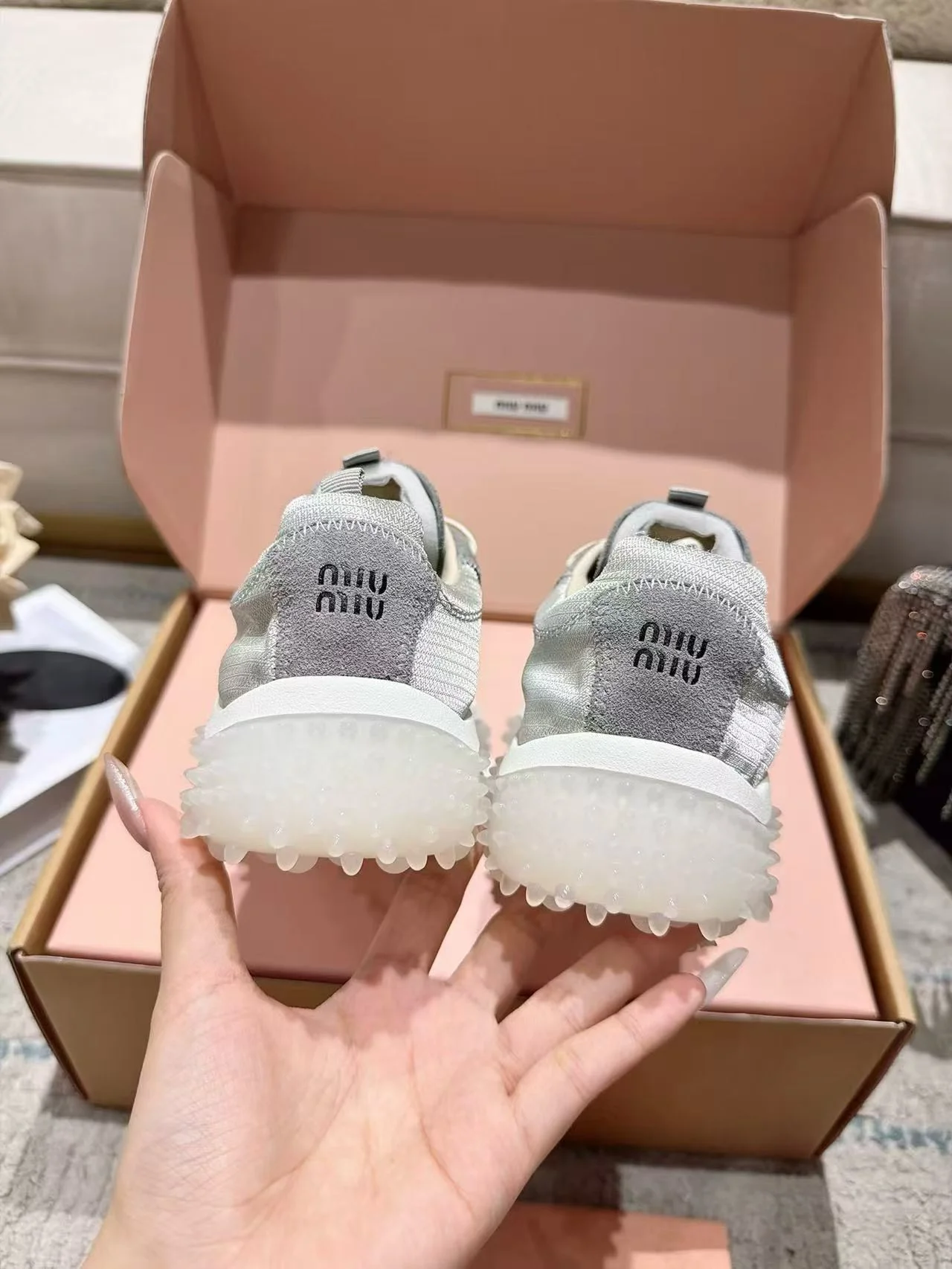 MIU MIU Sneakers Corduroy Suede Mesh Grey-White EU35-40 B60202609111854 - Image 8