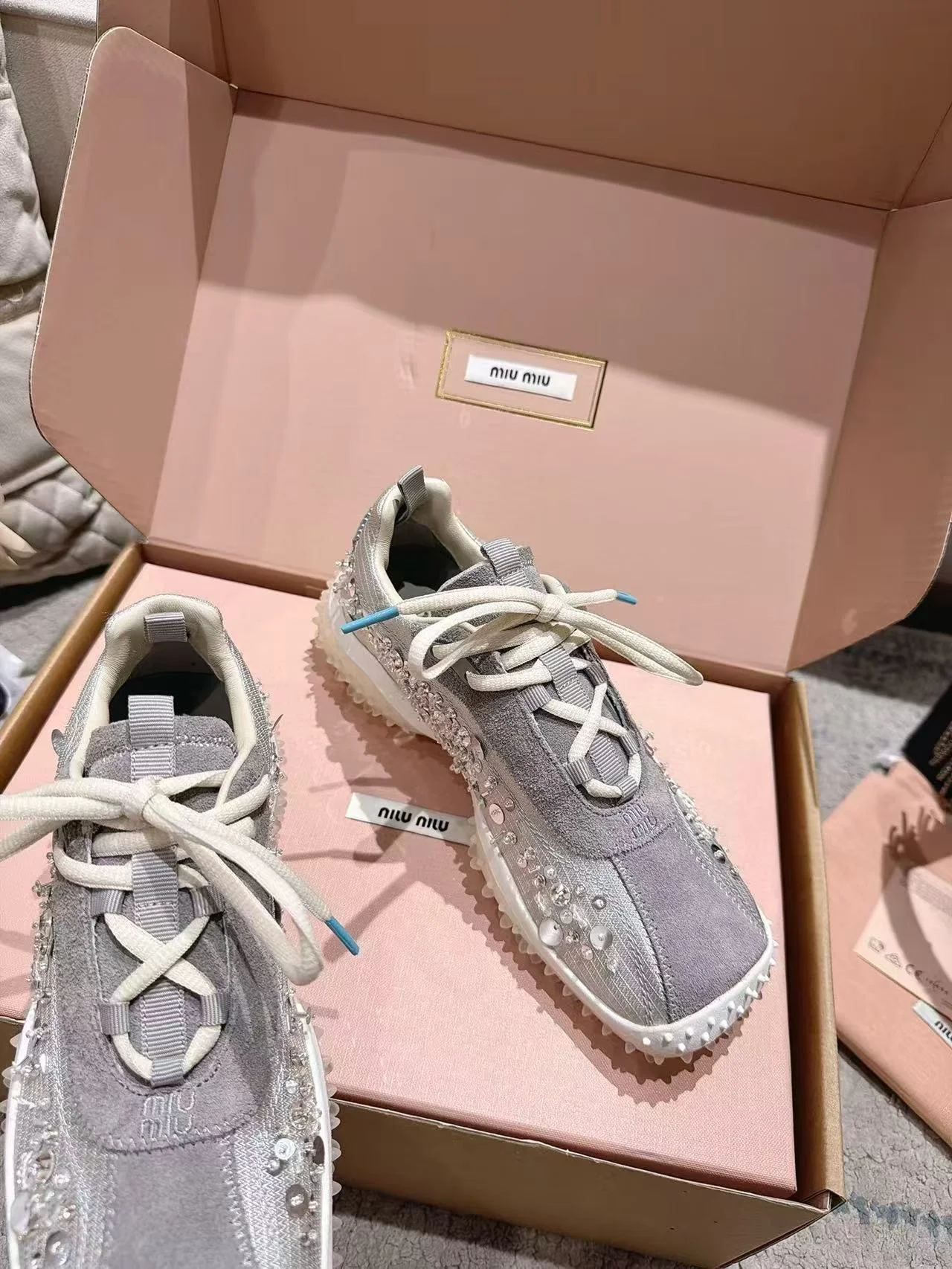 MIU MIU Sneakers Corduroy Suede Mesh White-Beige EU35-40 B90202609111850 - Image 5