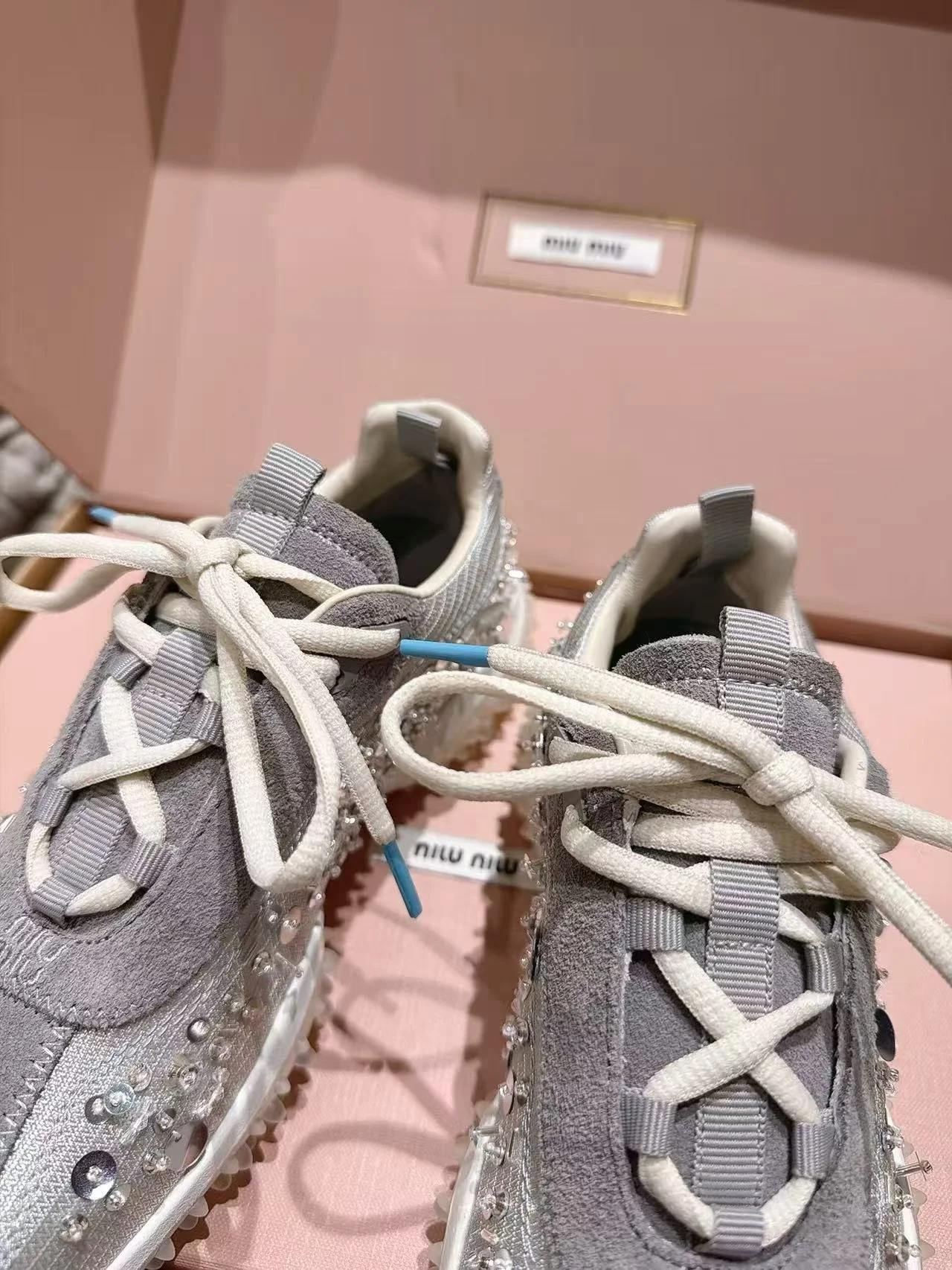 MIU MIU Sneakers Corduroy Suede Mesh White-Beige EU35-40 B90202609111850 - Image 7