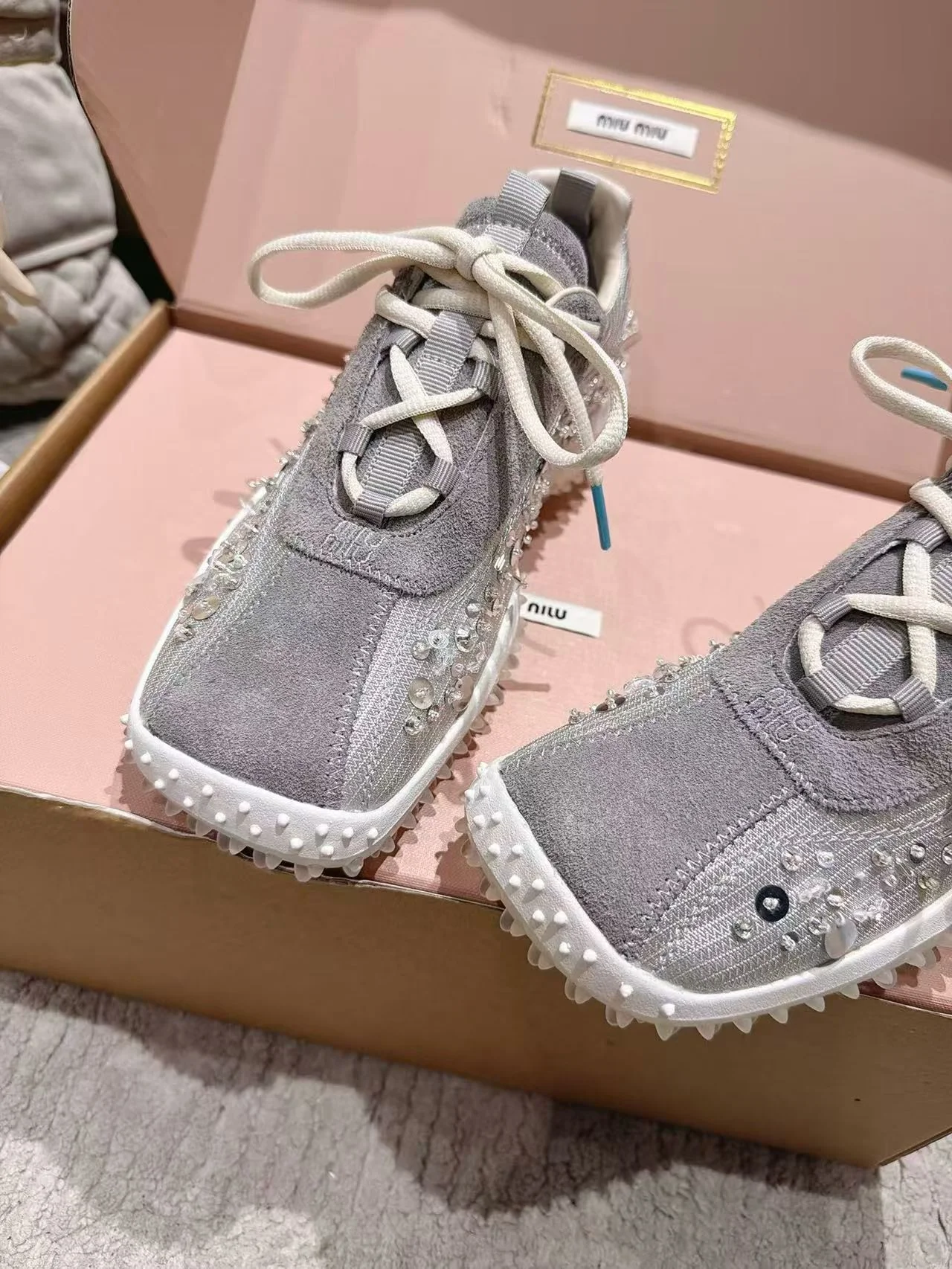 MIU MIU Sneakers Corduroy Suede Mesh White-Beige EU35-40 B90202609111850 - Image 8