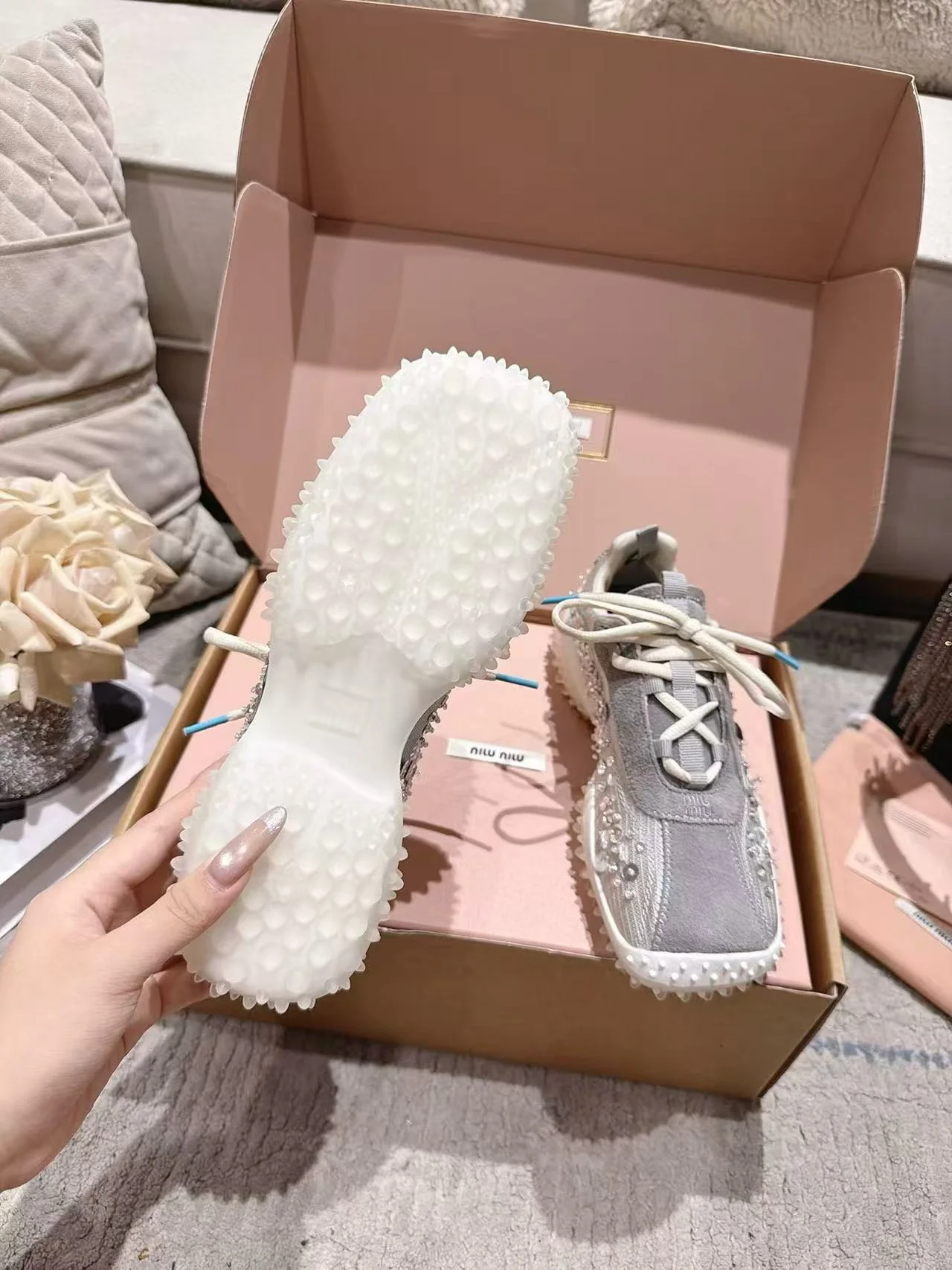 MIU MIU Sneakers Corduroy Suede Mesh White-Beige EU35-40 B90202609111850 - Image 9