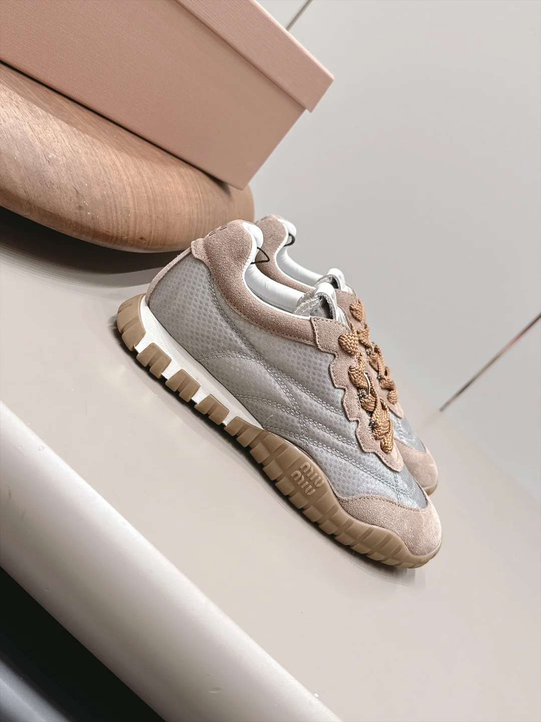 MIU MIU Sneakers Suede Mesh Brown-White EU35-39 B80202609111528 - Image 2