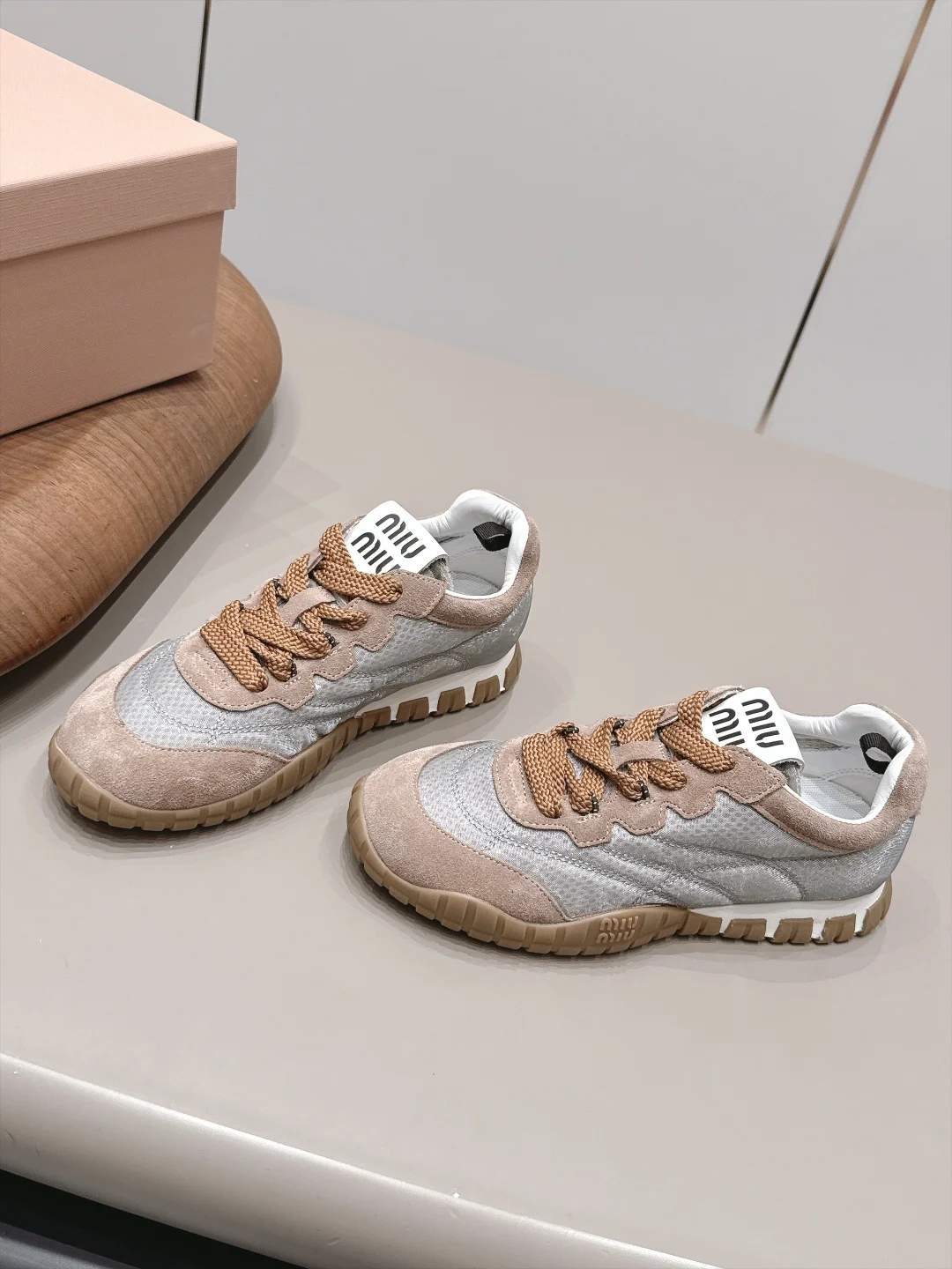 MIU MIU Sneakers Suede Mesh Brown-White EU35-39 B80202609111528 - Image 3