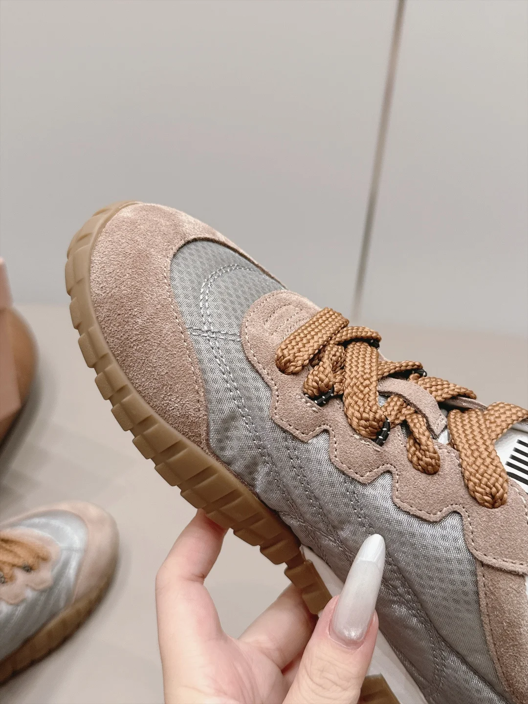 MIU MIU Sneakers Suede Mesh Brown-White EU35-39 B80202609111528 - Image 8