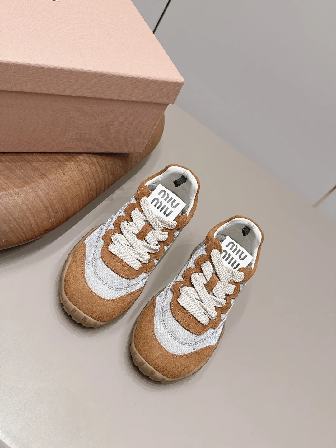 MIU MIU Sneakers Suede Mesh Brown-White EU35-39 B80202609111529