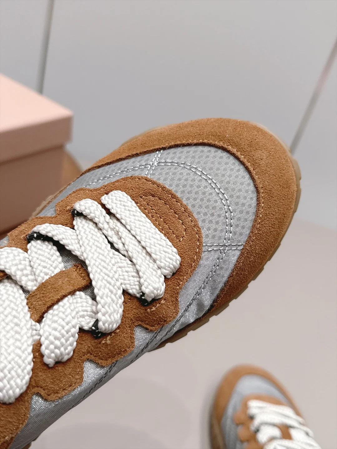 MIU MIU Sneakers Suede Mesh Brown-White EU35-39 B80202609111529 - Image 8