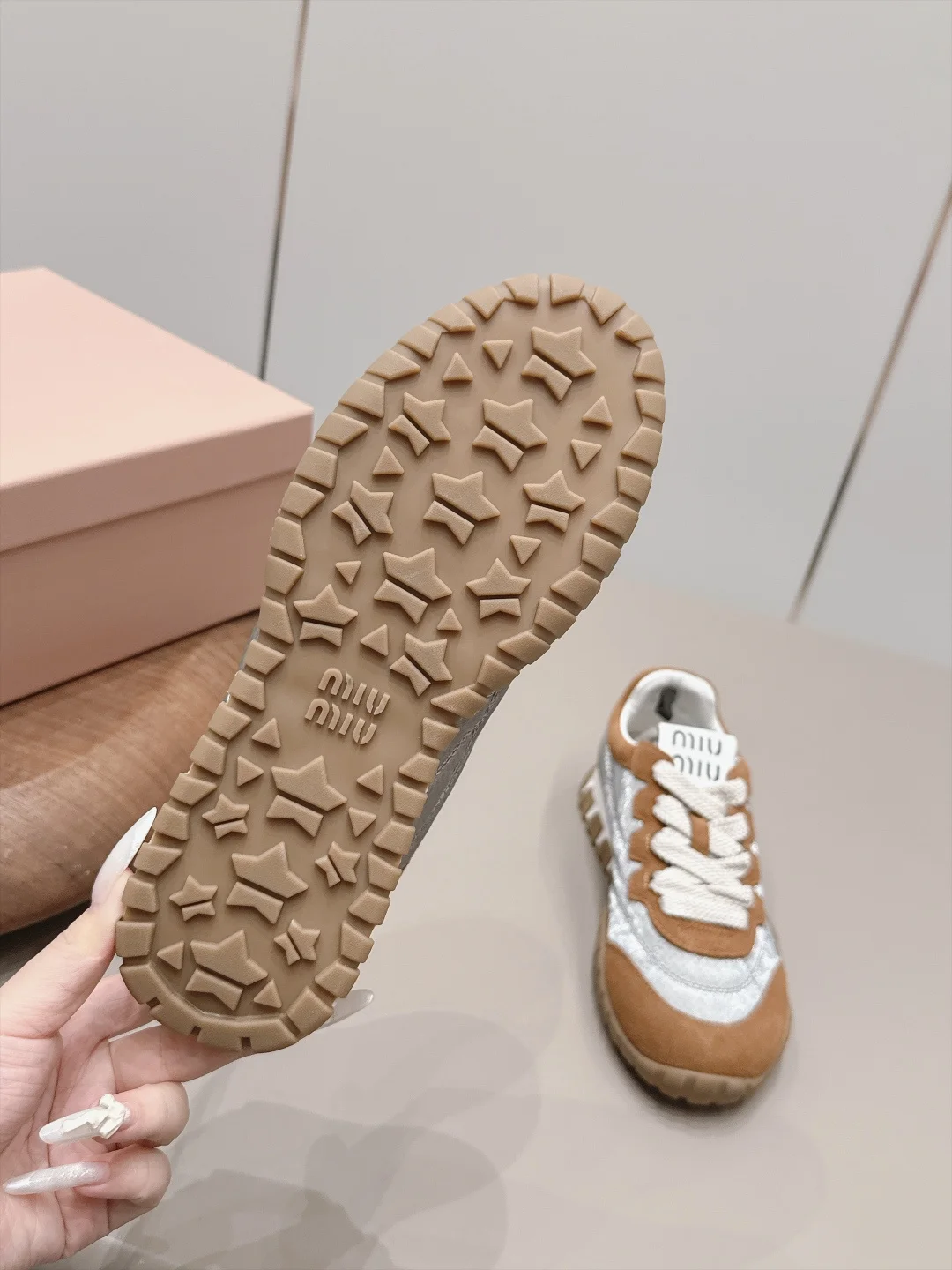 MIU MIU Sneakers Suede Mesh Brown-White EU35-39 B80202609111529 - Image 9