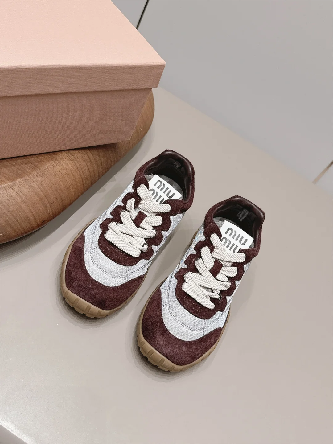 MIU MIU Sneakers Suede Mesh Brown-White EU35-39 B80202609111530