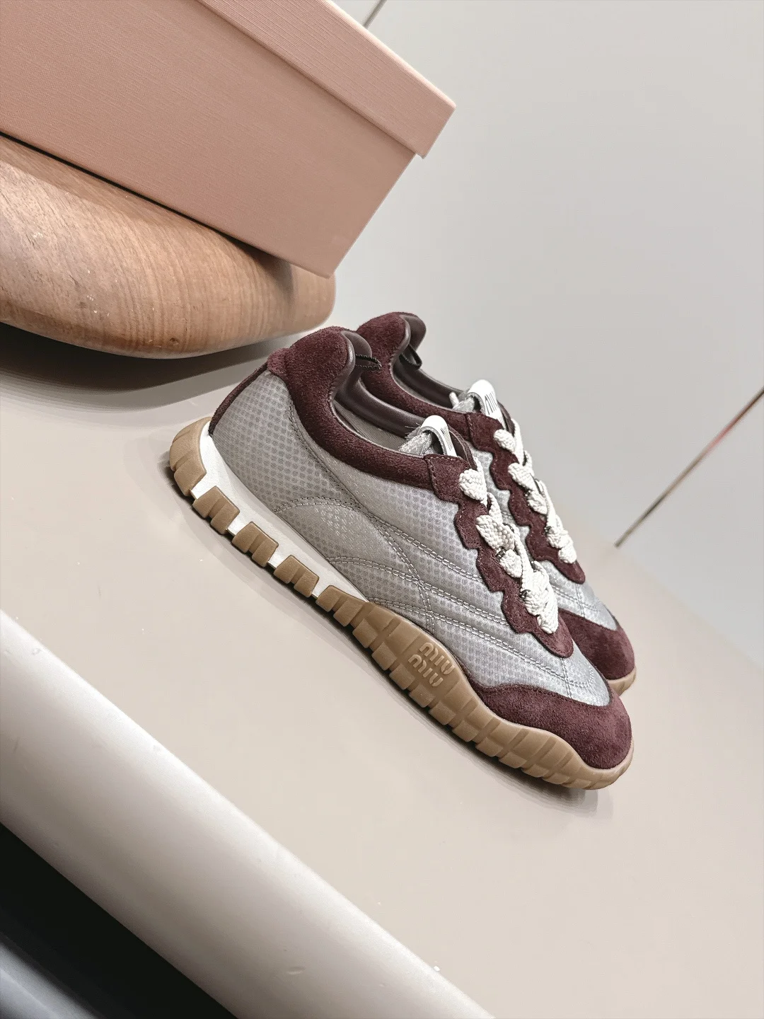 MIU MIU Sneakers Suede Mesh Brown-White EU35-39 B80202609111530 - Image 2