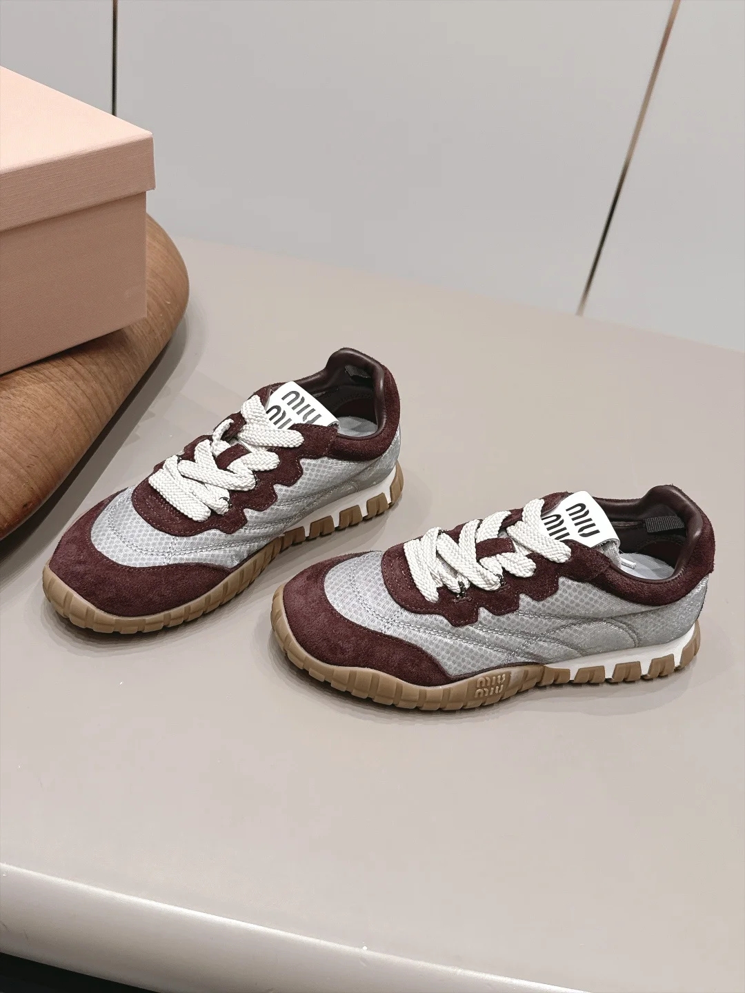 MIU MIU Sneakers Suede Mesh Brown-White EU35-39 B80202609111530 - Image 3