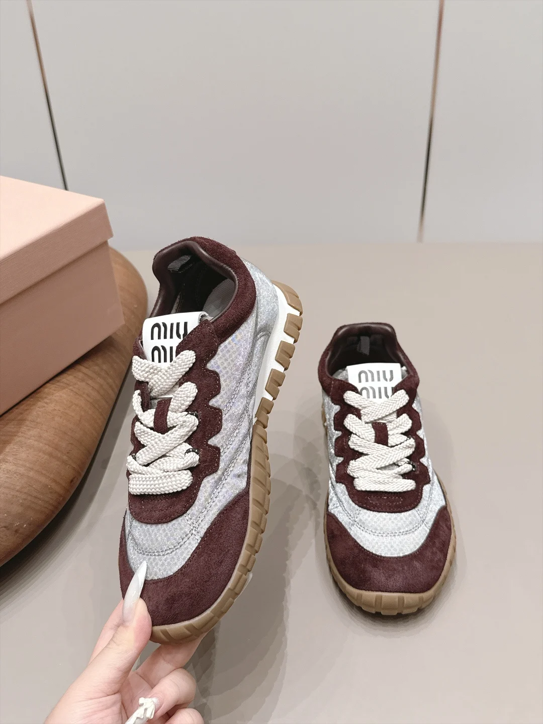 MIU MIU Sneakers Suede Mesh Brown-White EU35-39 B80202609111530 - Image 4