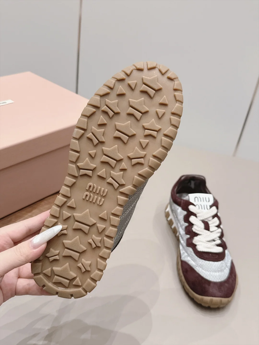 MIU MIU Sneakers Suede Mesh Brown-White EU35-39 B80202609111530 - Image 9