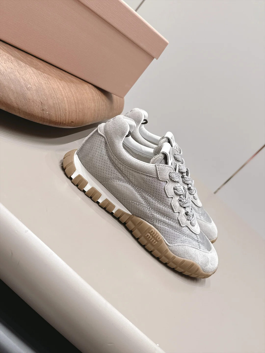 MIU MIU Sneakers Suede Mesh Grey-Brown EU35-39 B80202609111527 - Image 2
