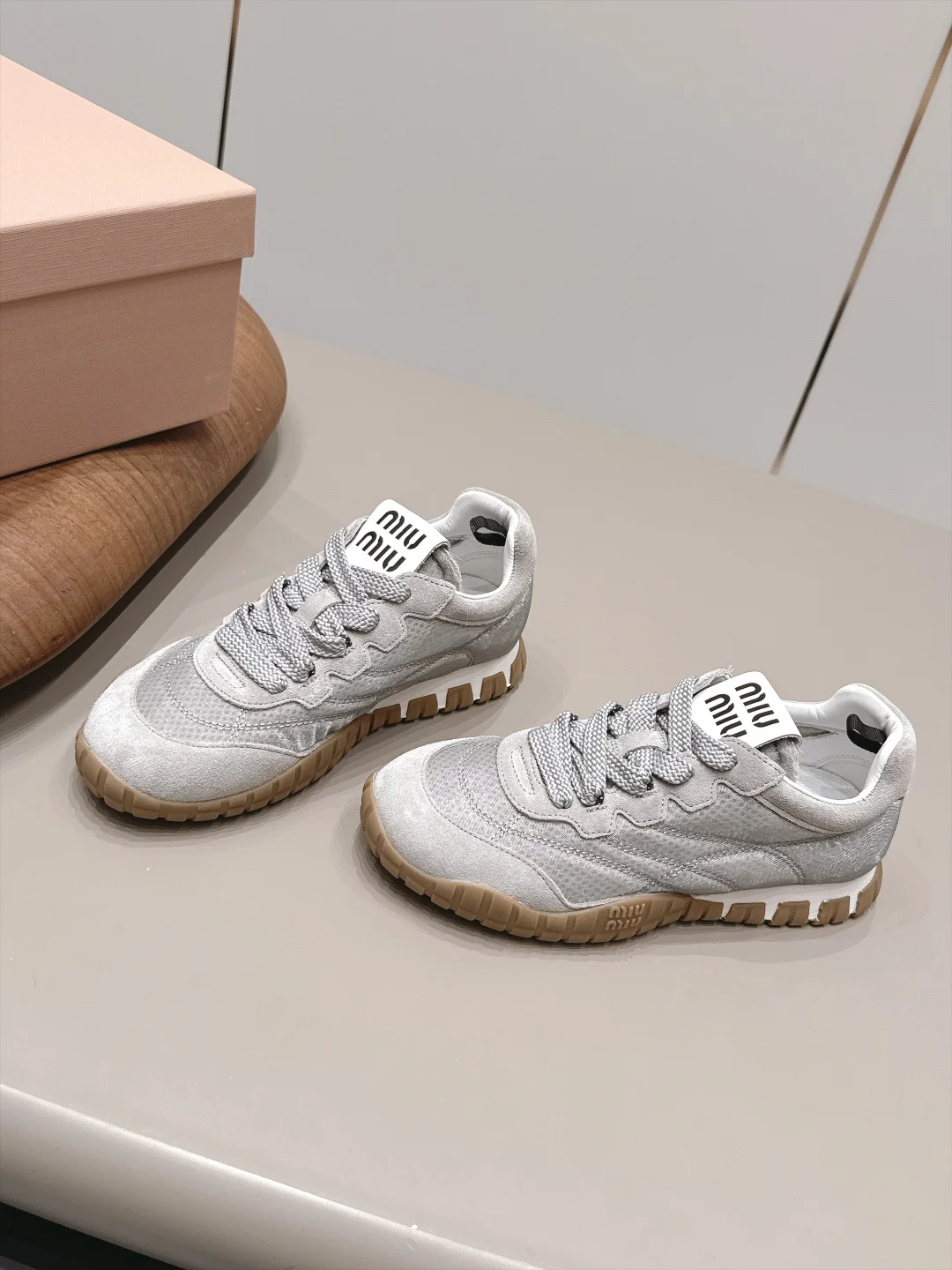 MIU MIU Sneakers Suede Mesh Grey-Brown EU35-39 B80202609111527 - Image 3