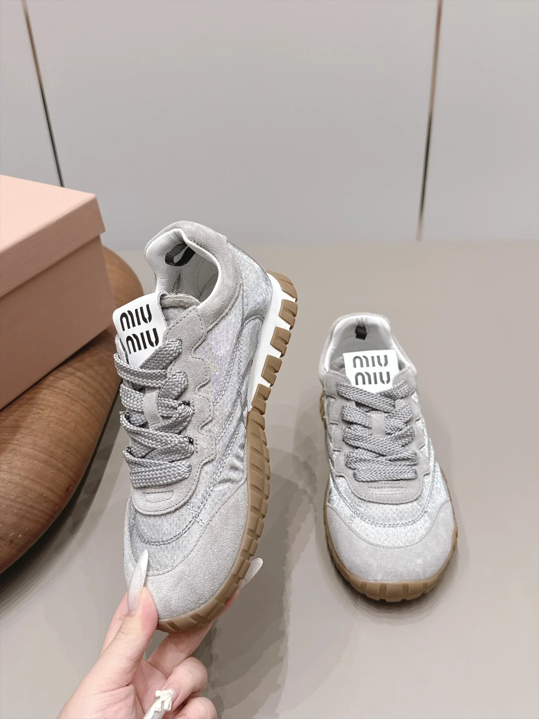 MIU MIU Sneakers Suede Mesh Grey-Brown EU35-39 B80202609111527 - Image 4