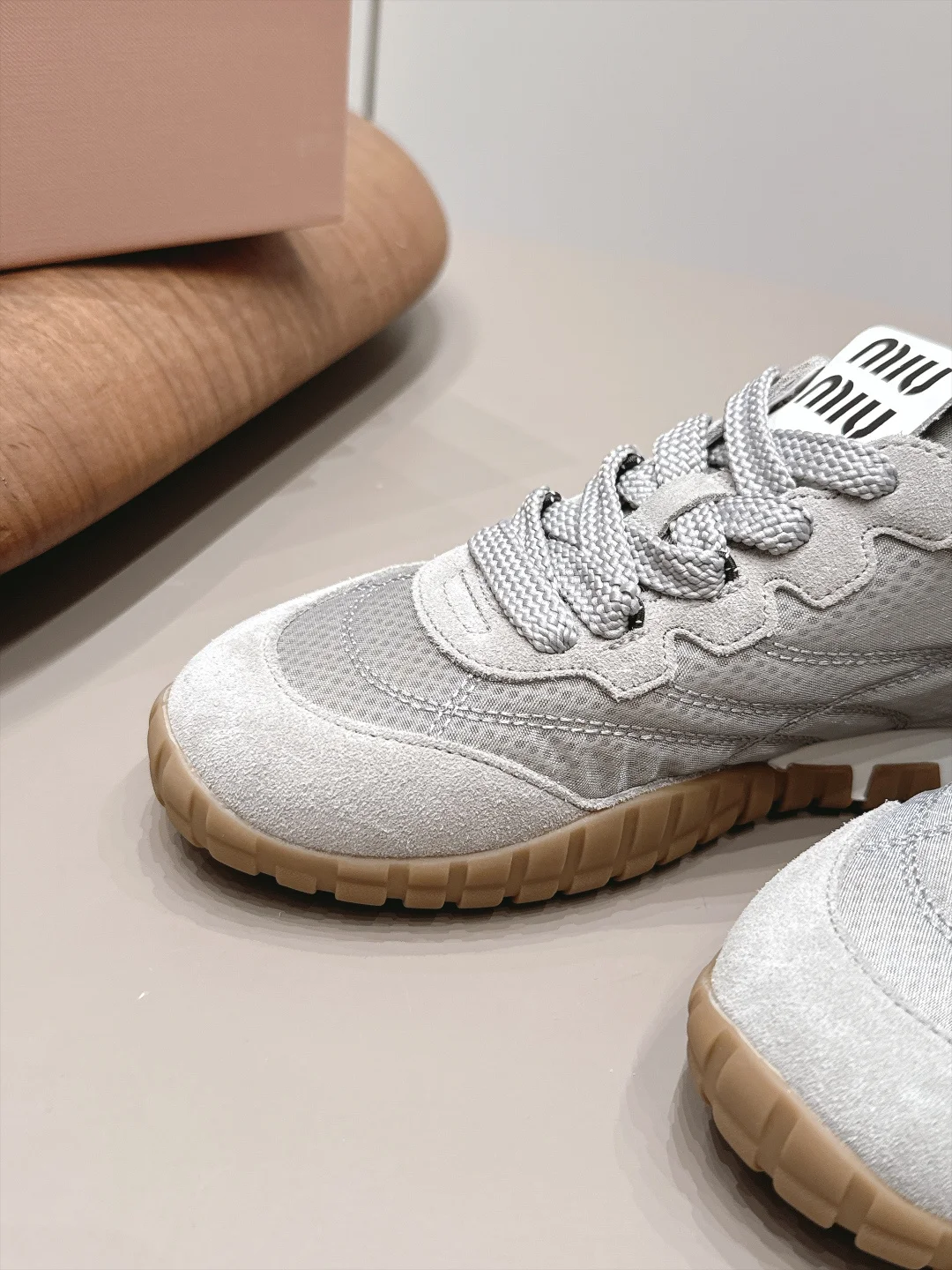 MIU MIU Sneakers Suede Mesh Grey-Brown EU35-39 B80202609111527 - Image 8