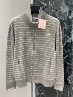 Alternative view of MIU MIU Sweaters Knit Fabric Grey-White S-M-L B80202609061642