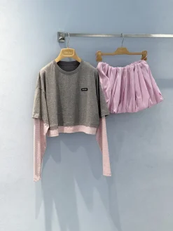 MIU MIU T-shirts Cotton Gray-Pink S_M_L B30202609062287