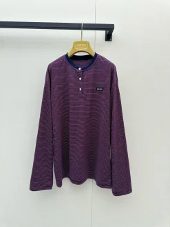 MIU MIU T-shirts Nylon Blend Purple-Navy S-L B05202609061342
