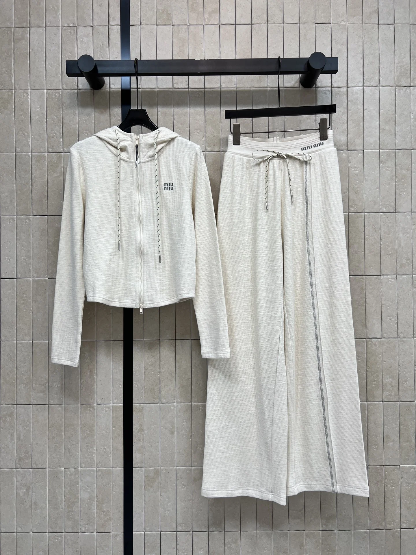 MIU MIU Trousers Cotton Blend Cream-Gray S-M-L A85202609062477