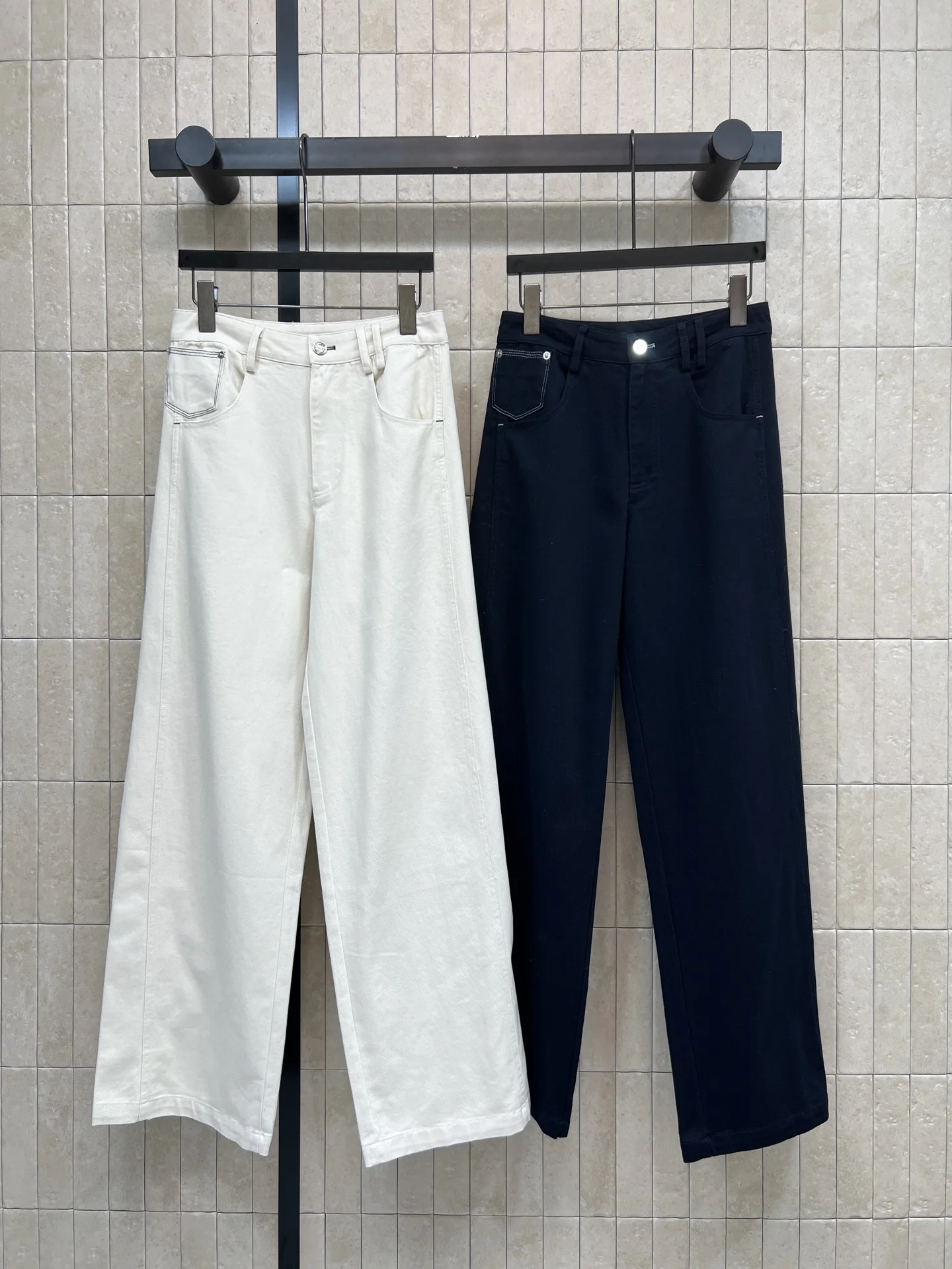 MIU MIU Trousers Denim White-Black S-M-L B05202609061607