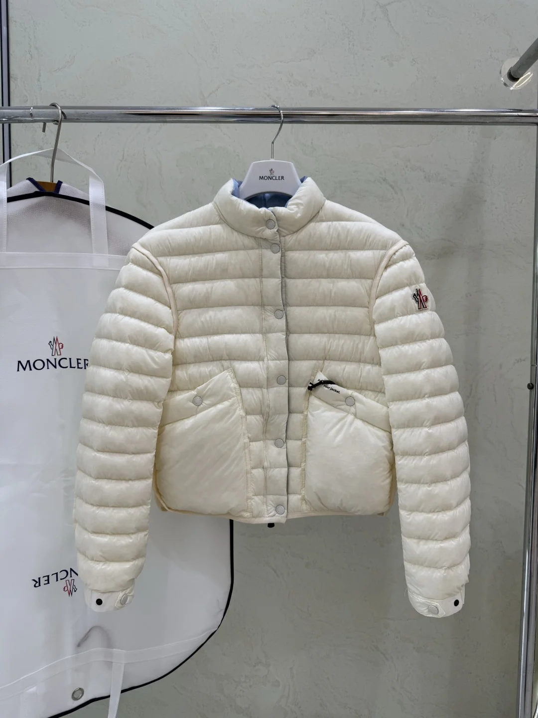 MONCLER Jackets White Duck Down Cream-Blue S-L E40202609060213
