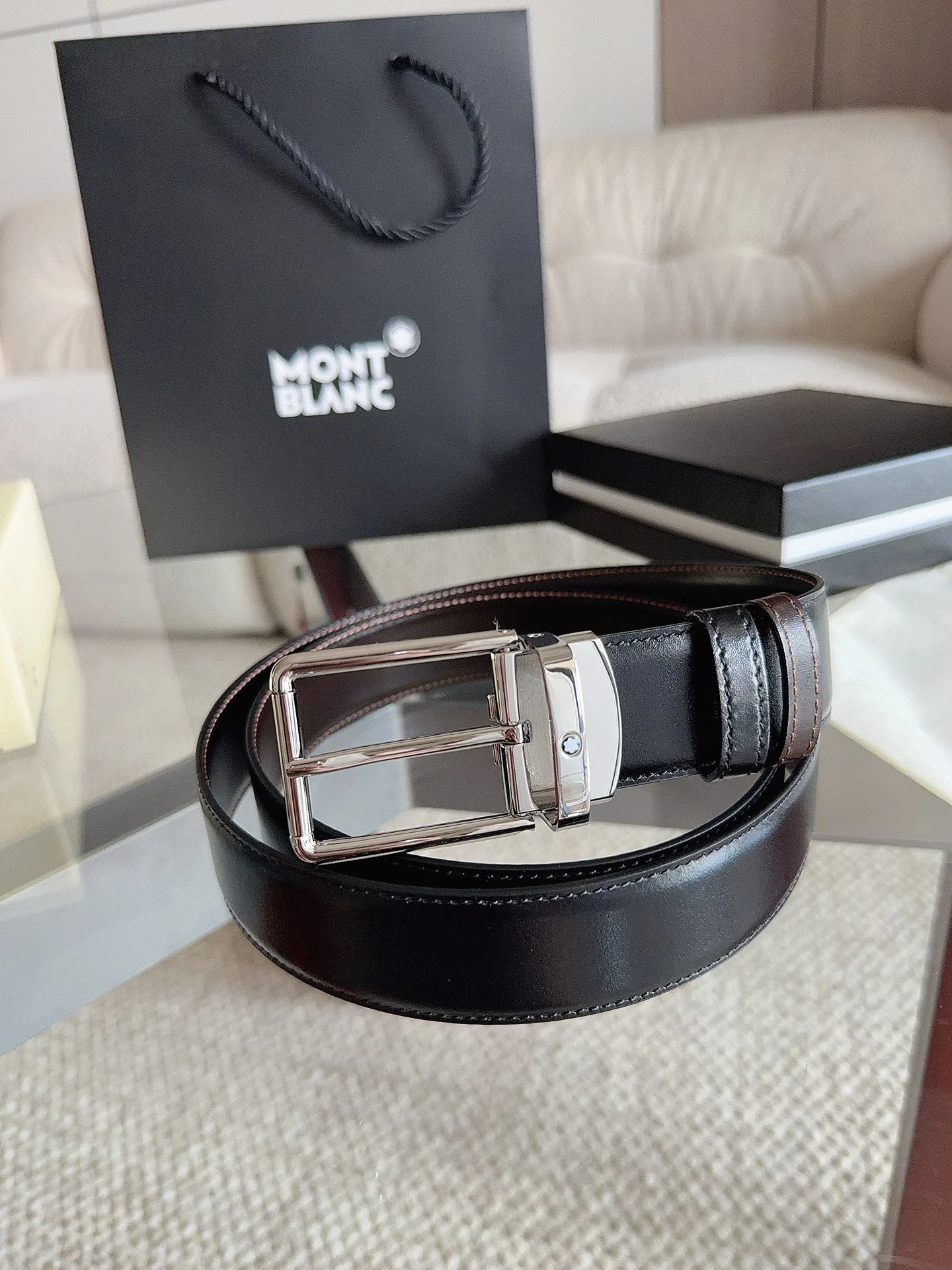 MONTBLANC Belts Black-Silver 35mm Width A70202609070082