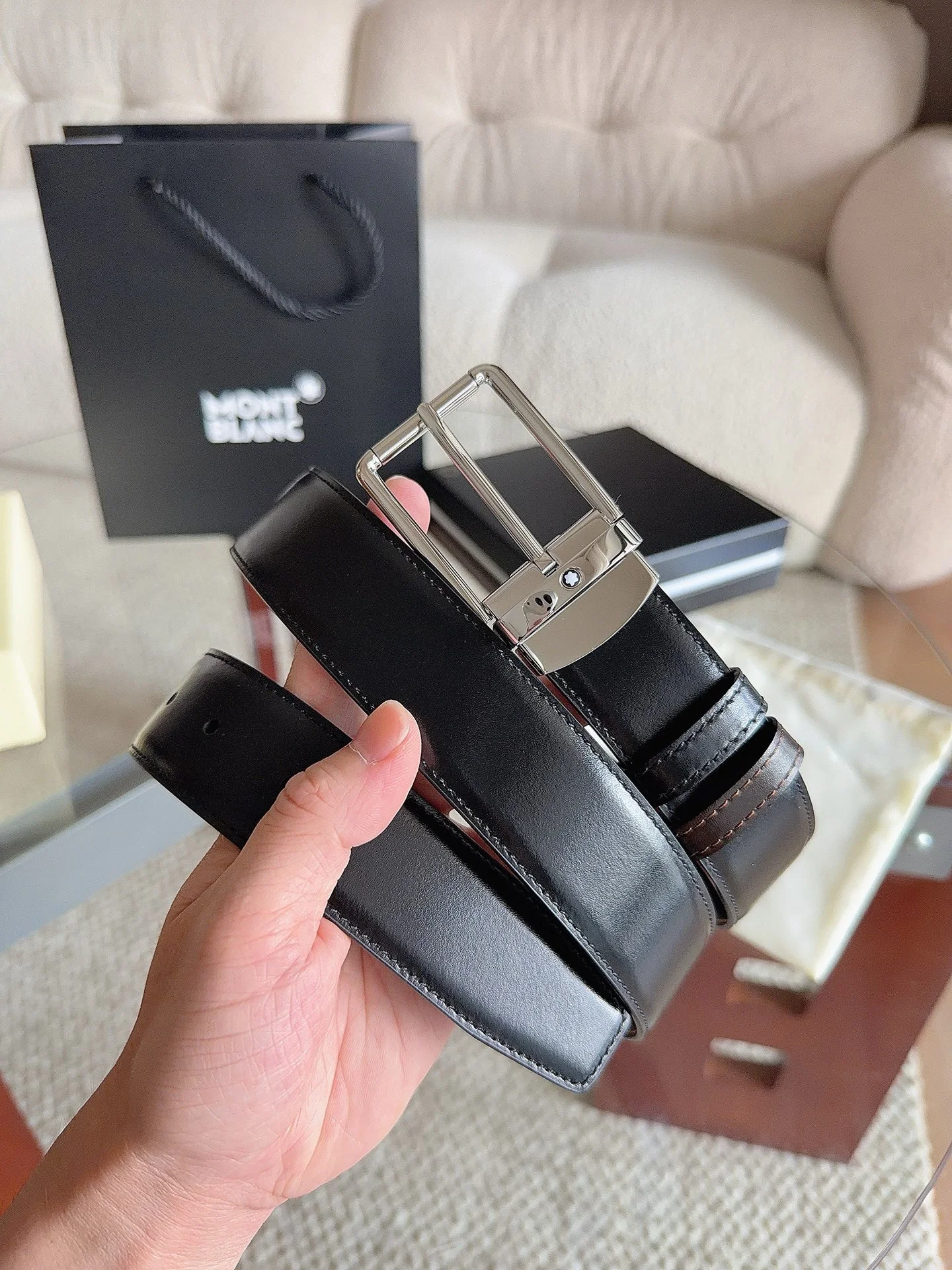 MONTBLANC Belts Black-Silver 35mm Width A70202609070082 - Image 2